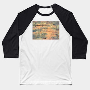 Old brick wall with cracks and scratches. Brick wall background. Distressed wall with broken bricks texture. House facade Baseball T-Shirt